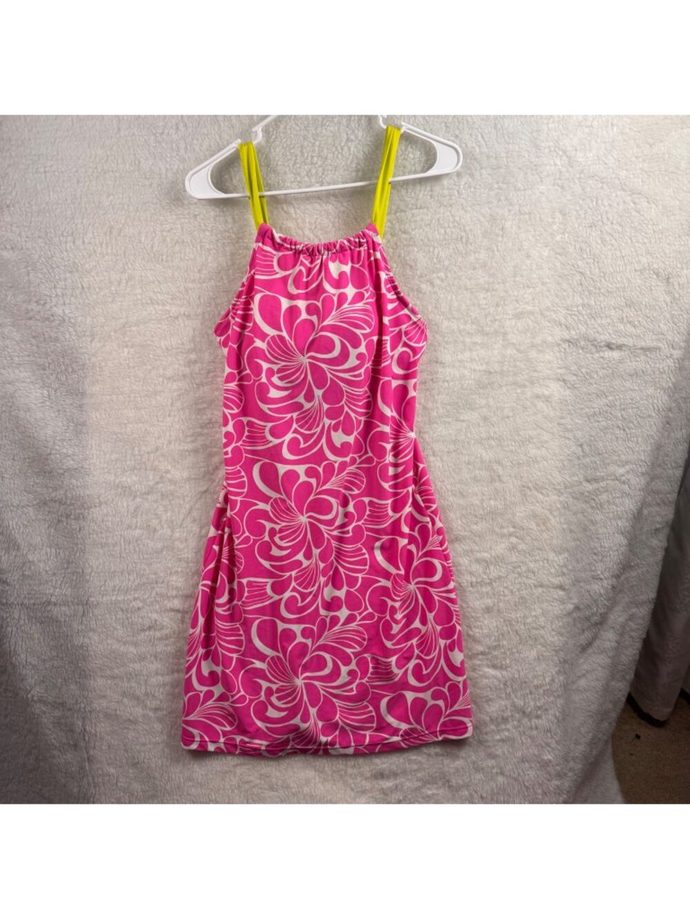 Athleta small Pink Kokomo Floral Swim Dress lime green Strap UPF 50 bra support